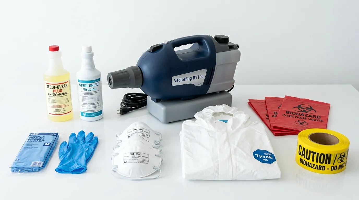 Professional biohazard remediation crew working in Coalinga